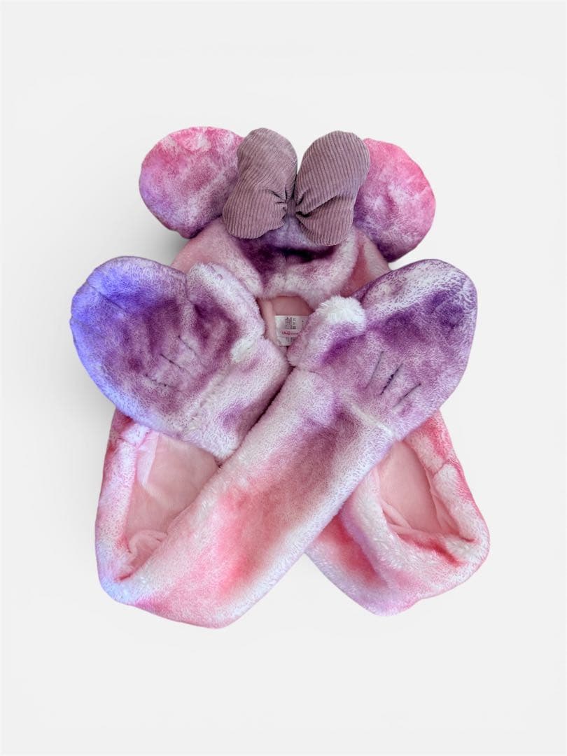 ミニー マフラーキャップ 耳付きファンキャップ ピンク紫 ディズニー