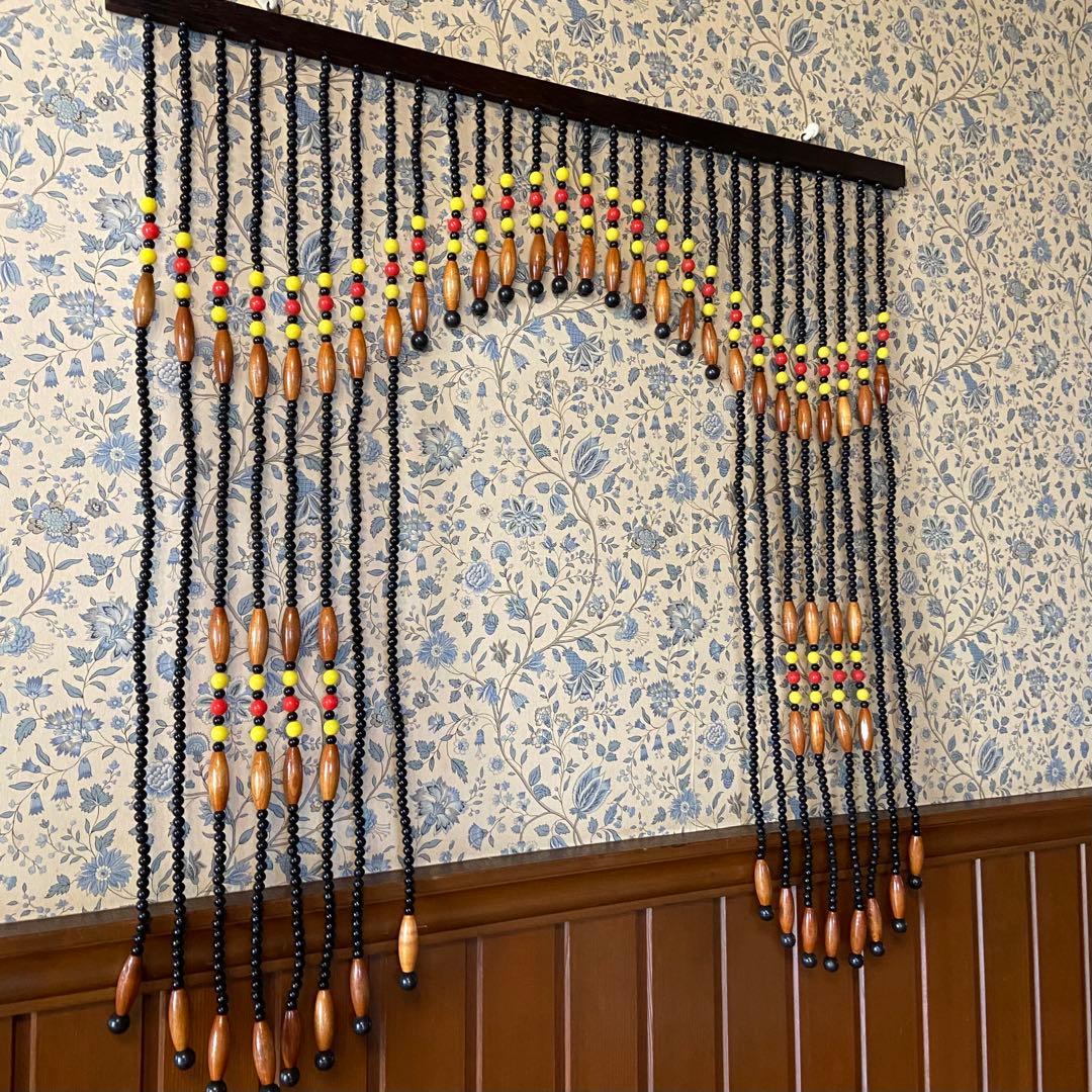 昭和レトロ ビーズのれん 珠暖簾 黒ビーズ - メルカリ