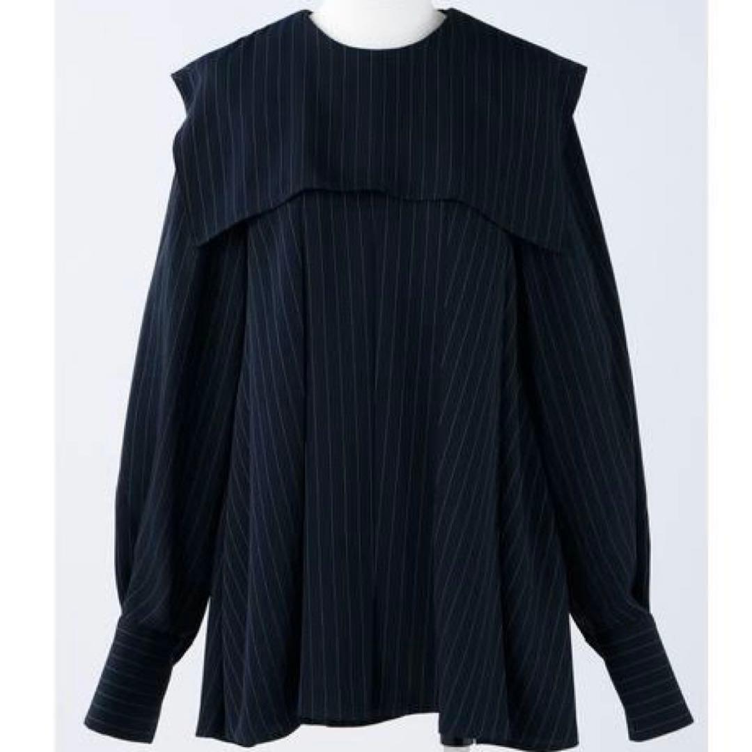 極美品✨】24SS エンフォルド PE ピン ストライプ プリーツ シャツ 紺