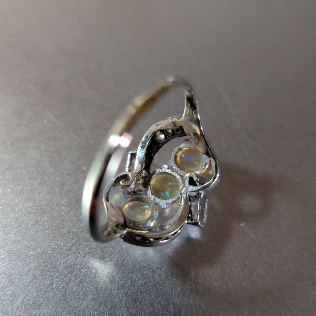 リング　K14　585　WG　天然ウォーターオパール　ガラス　3.16g　ソ付