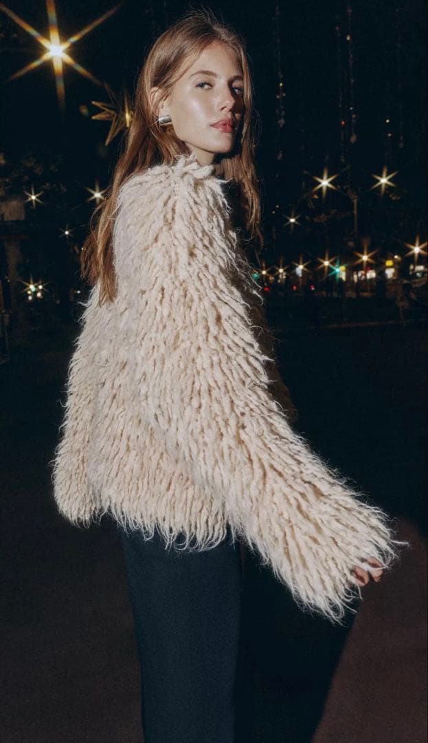 ○ZARA○ザラ○ブラッシュドフリンジニットジャケット○S○ - メルカリ