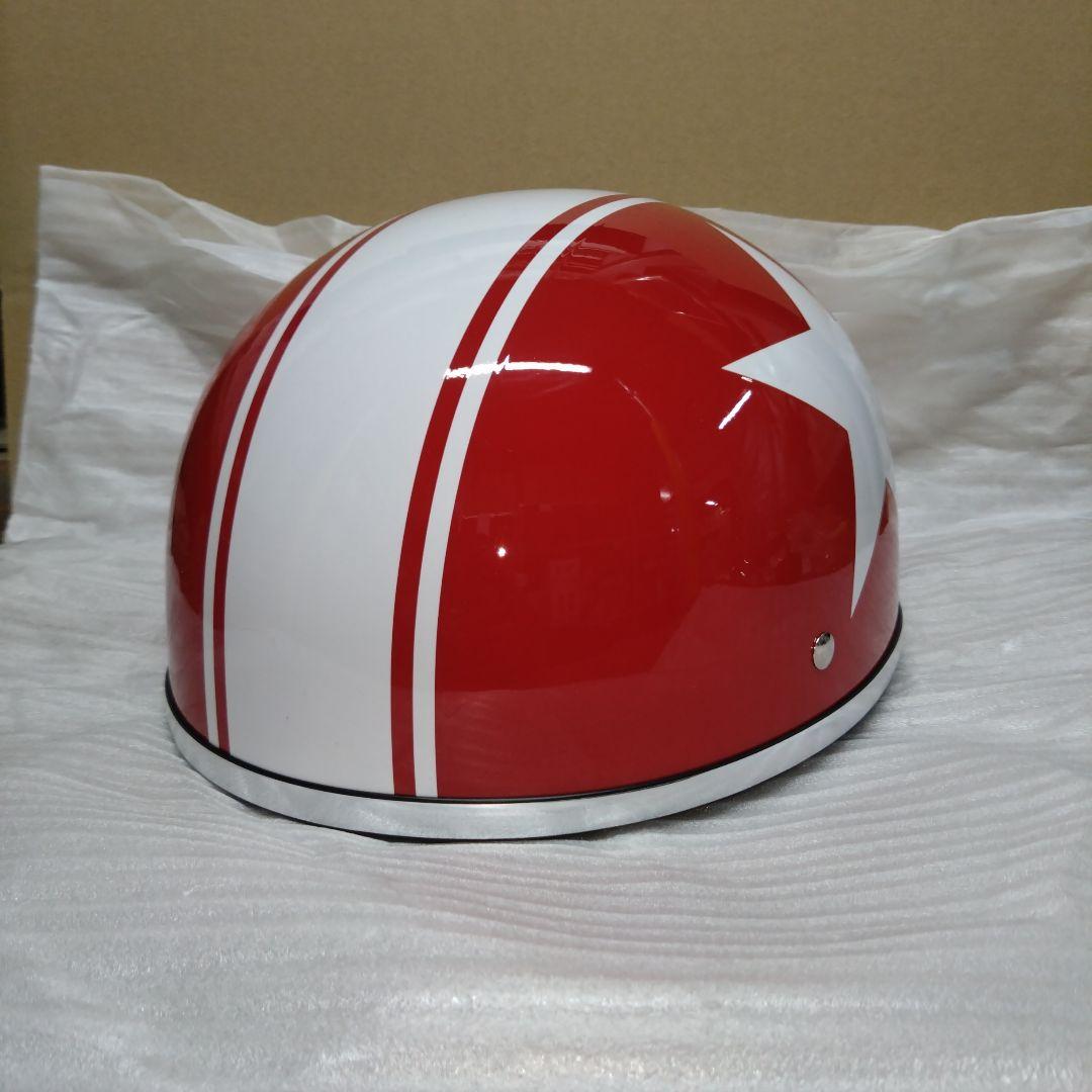 新品未使用 ヴィンテージ 赤と白のストライプ 半帽ヘルメット ゴーグル