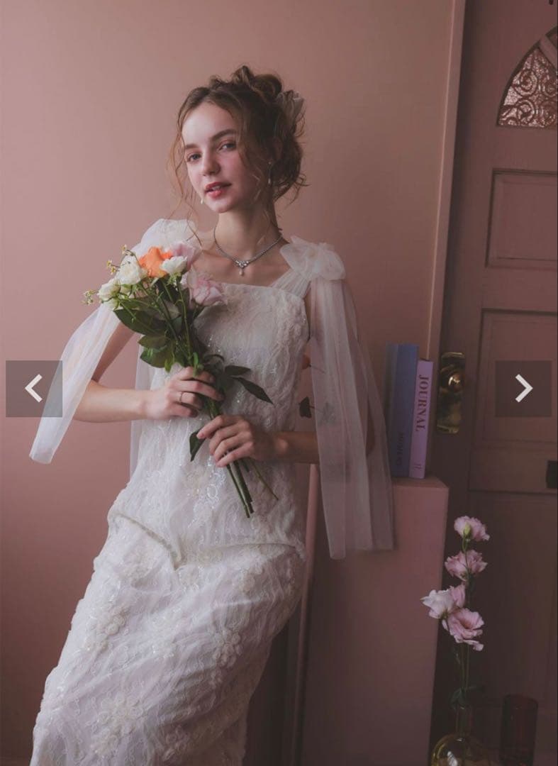 着用一回 ドリードール リボン×スパンコールドレス エクリュ