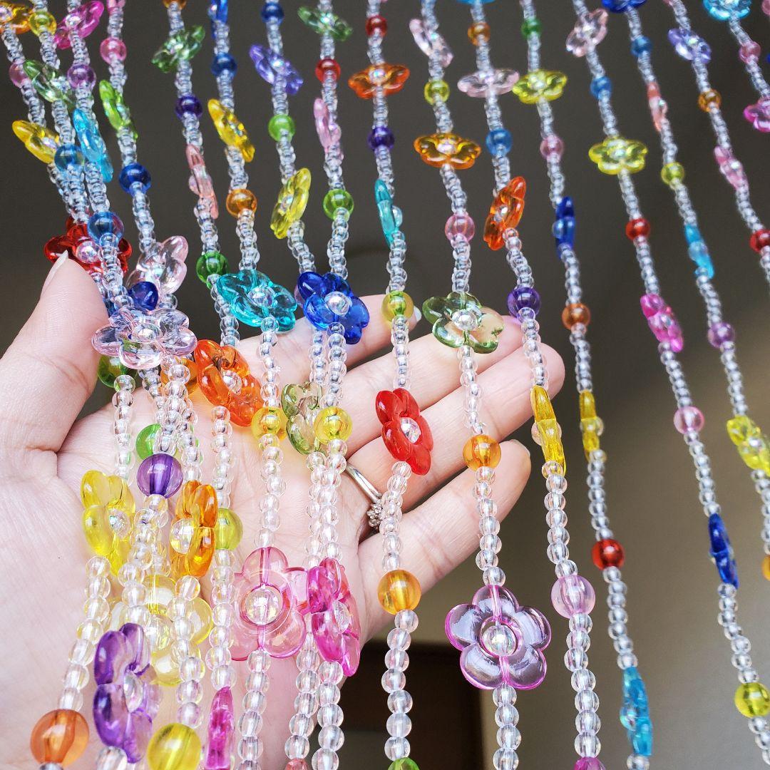 ビーズのれん ビーズカーテン レトロ ビーズ 珠暖簾 クリア カラフル