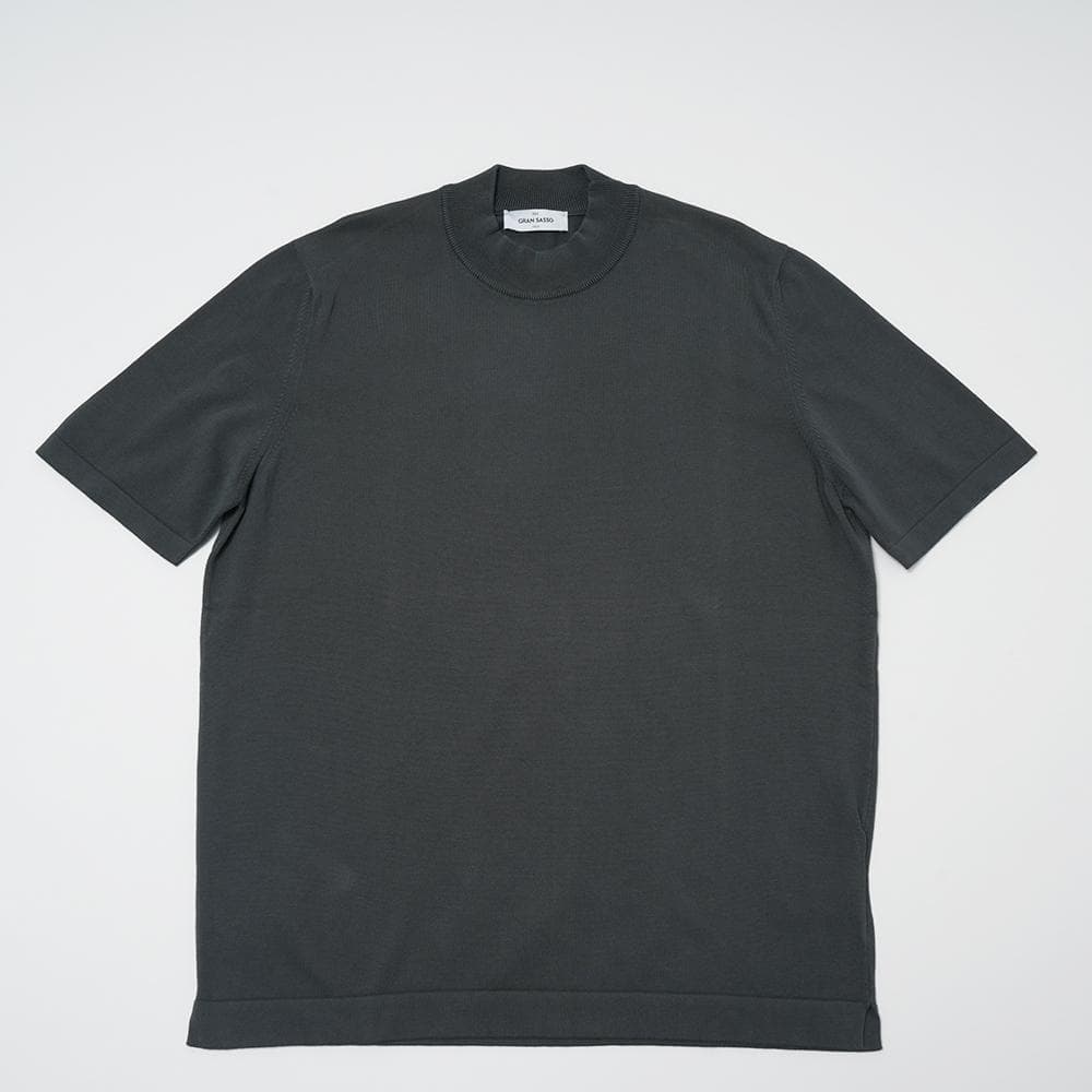 GRAN SASSO グランサッソ チャコールモックネック ニットTシャツ 54 グランサッソ / GRANSASSO / モックネック ニット Tシャツ / 12G