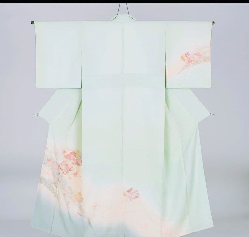 蘇州刺繍 訪問着 袋帯 セット ぼかし染め 花鳥・宝尽くし 白緑・秘色