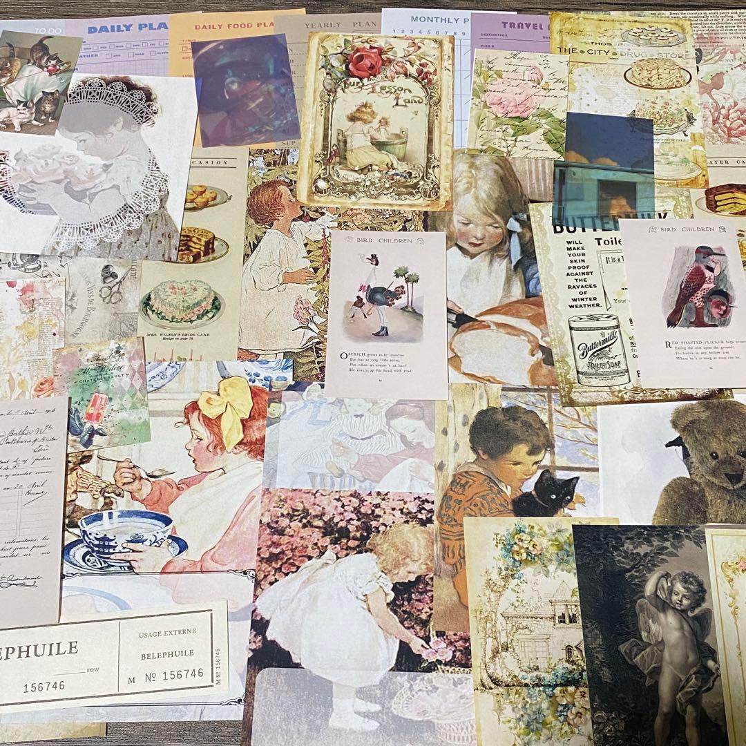 紙モノ おすそ分け 120枚以上 素材 コラージュ シール メモ 手帳