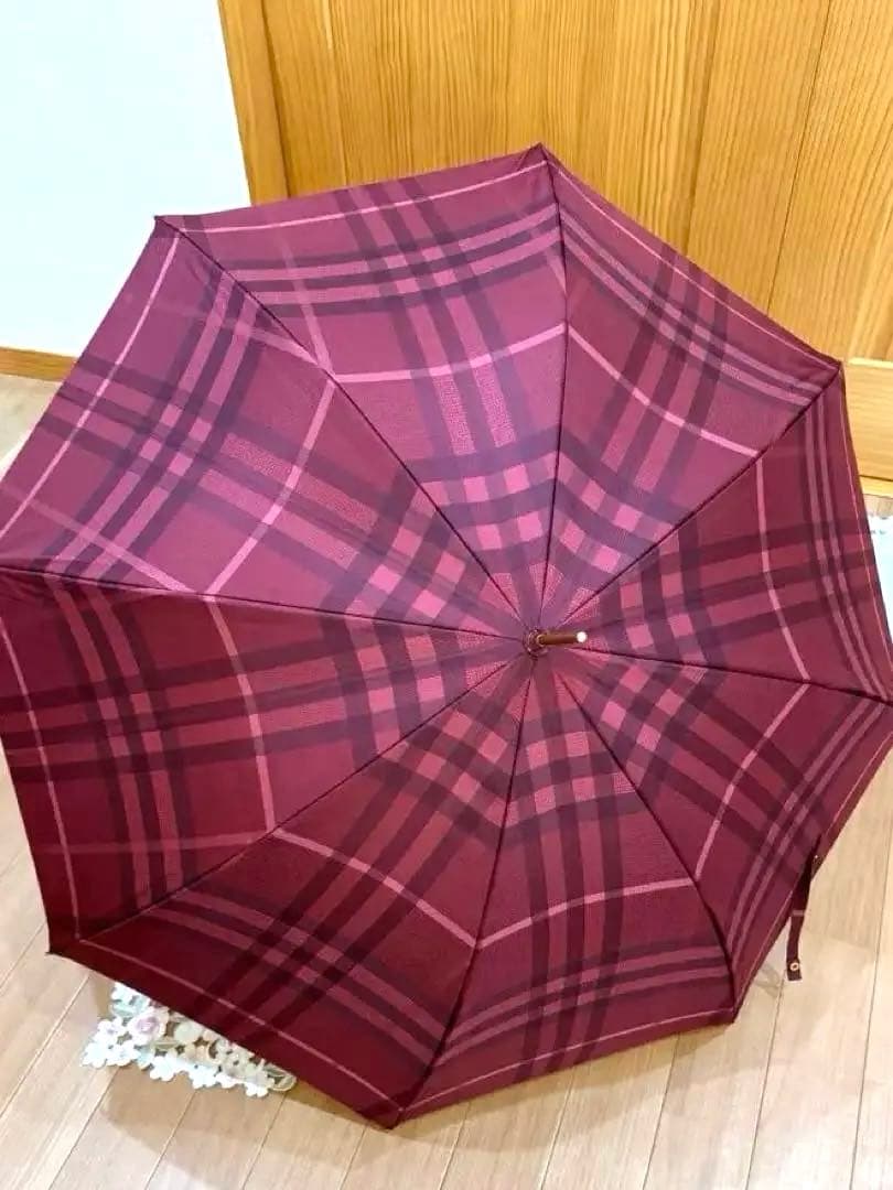 Burberry バーバリー　雨傘　チェック　ボルドー　レッド BURBERRY バーバリー 長傘 アンブレラ 雨具｜Yahoo!フリマ（旧PayPay