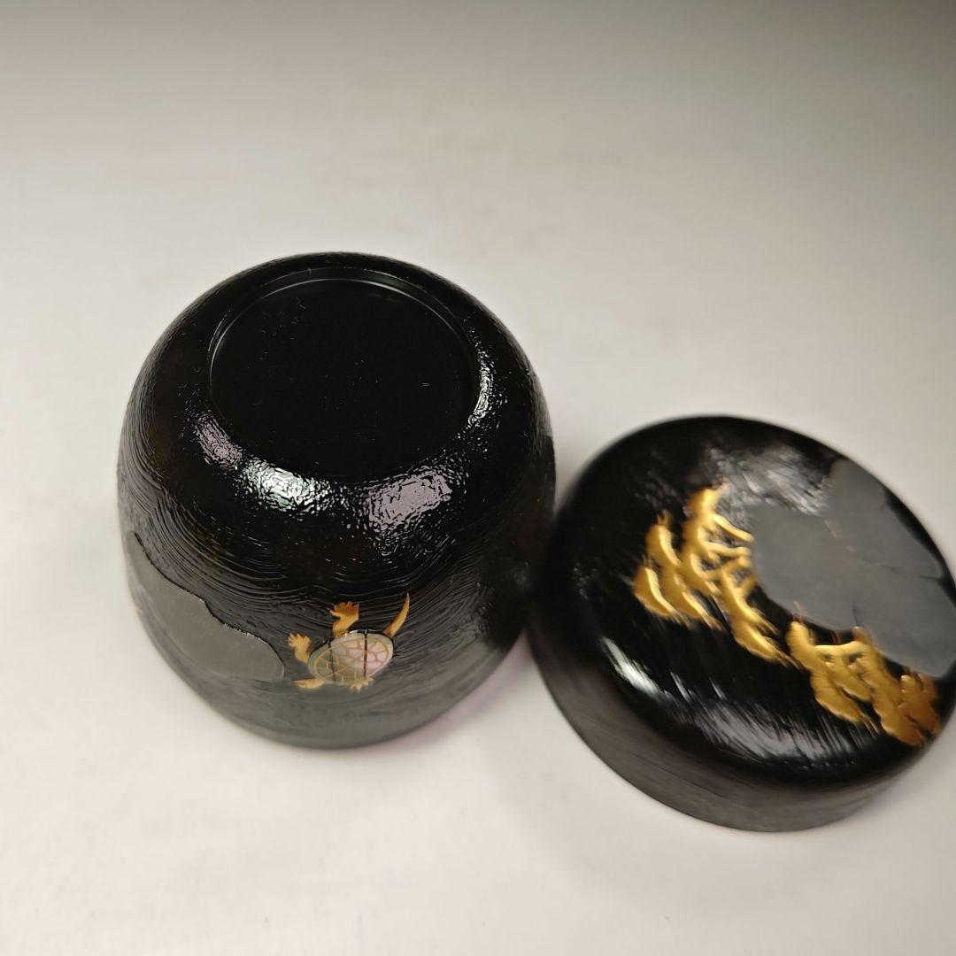 イ439 棗『吉田宗利』『波塗蓬莱山 大棗 共箱』鶴亀 螺鈿金蒔絵漆塗