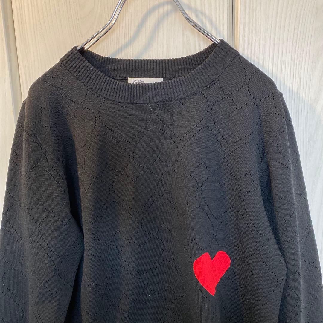 ダブルスタンダードクロージング ニット ハート 薄手 ブラック 38 美品