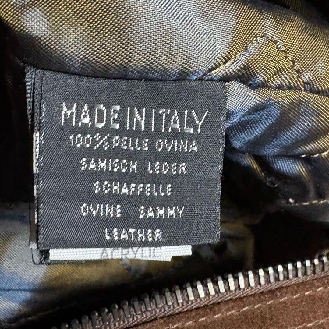 イタリア製 スエードレザージャケット 茶色×緑 XL 切り替えウール