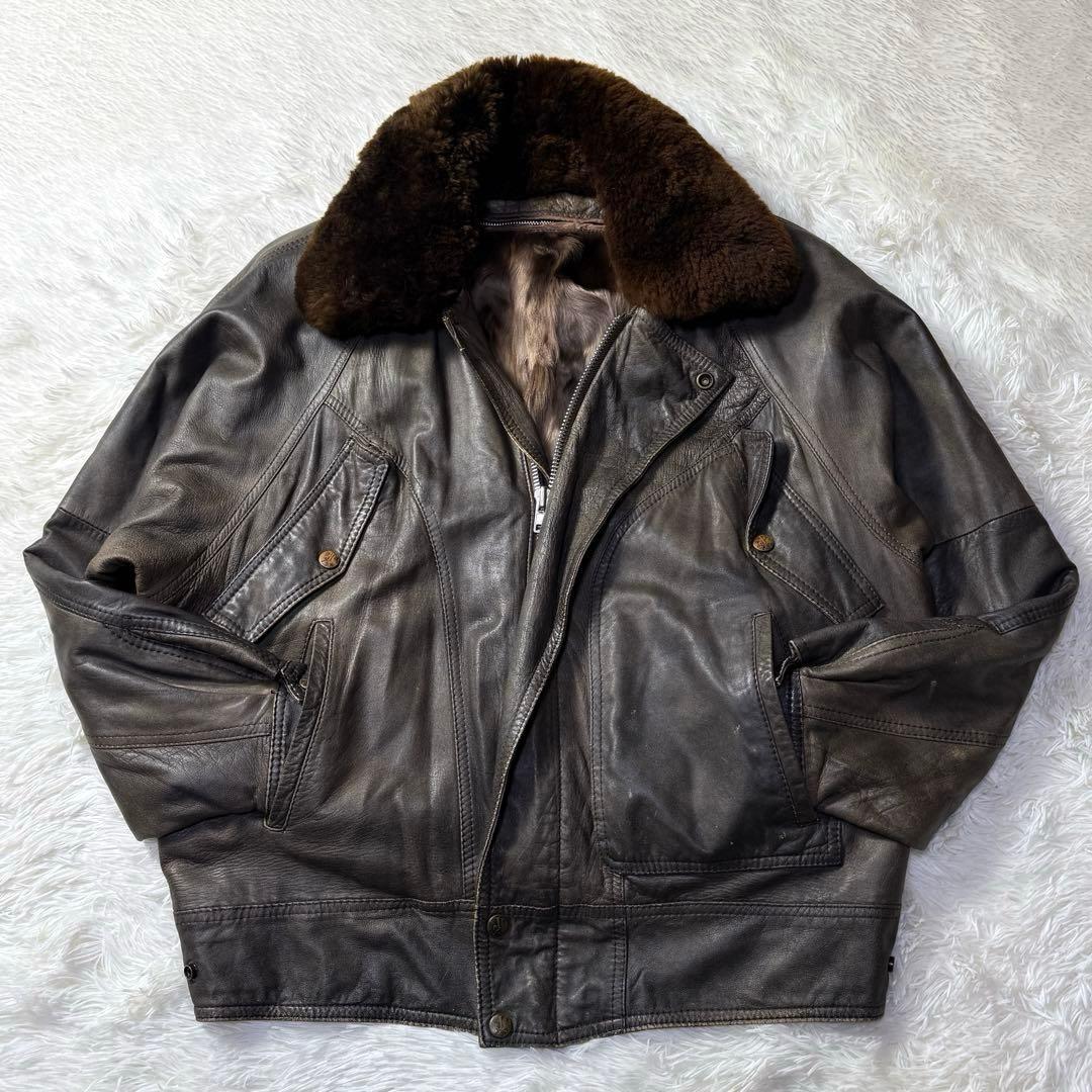 90s】G-1 フライトレザージャケット M ムートン襟ボア・ライナー付き完