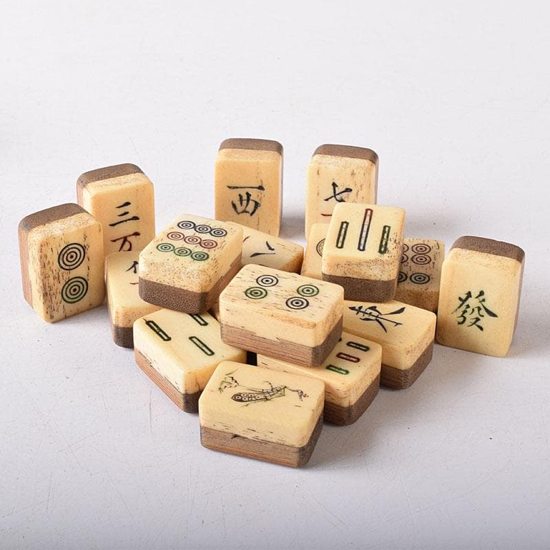 ぶるースカイ様専用 中国 竹嵌 骨牌 背竹牌 麻雀牌 ケース付 C 7747