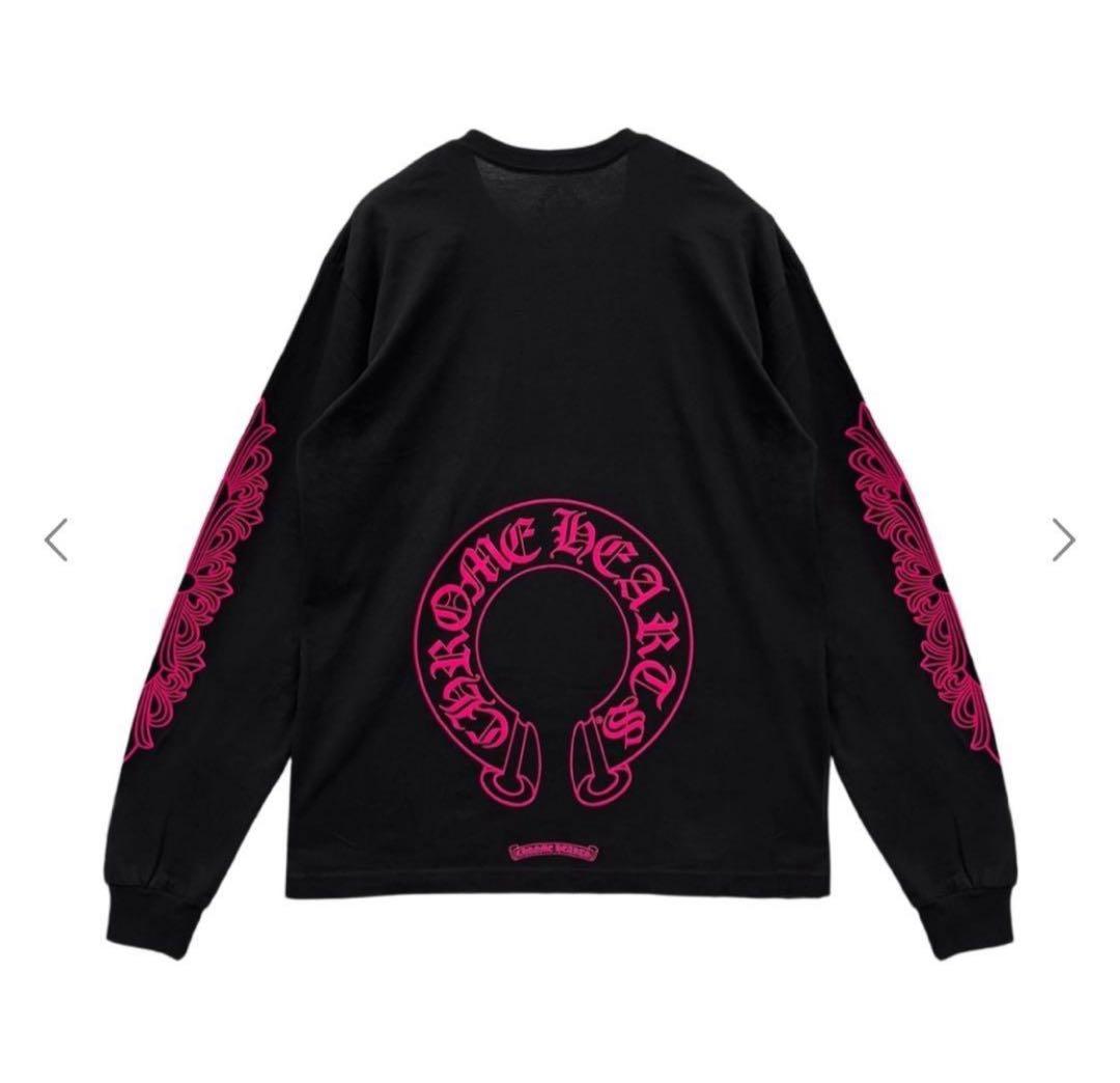 【新作】LクロムハーツロンT 袖フローラル ホースシュー 長袖 ピンク SOLD}☆新品 CHROME HEARTS クロムハーツ ピンクホースシュー