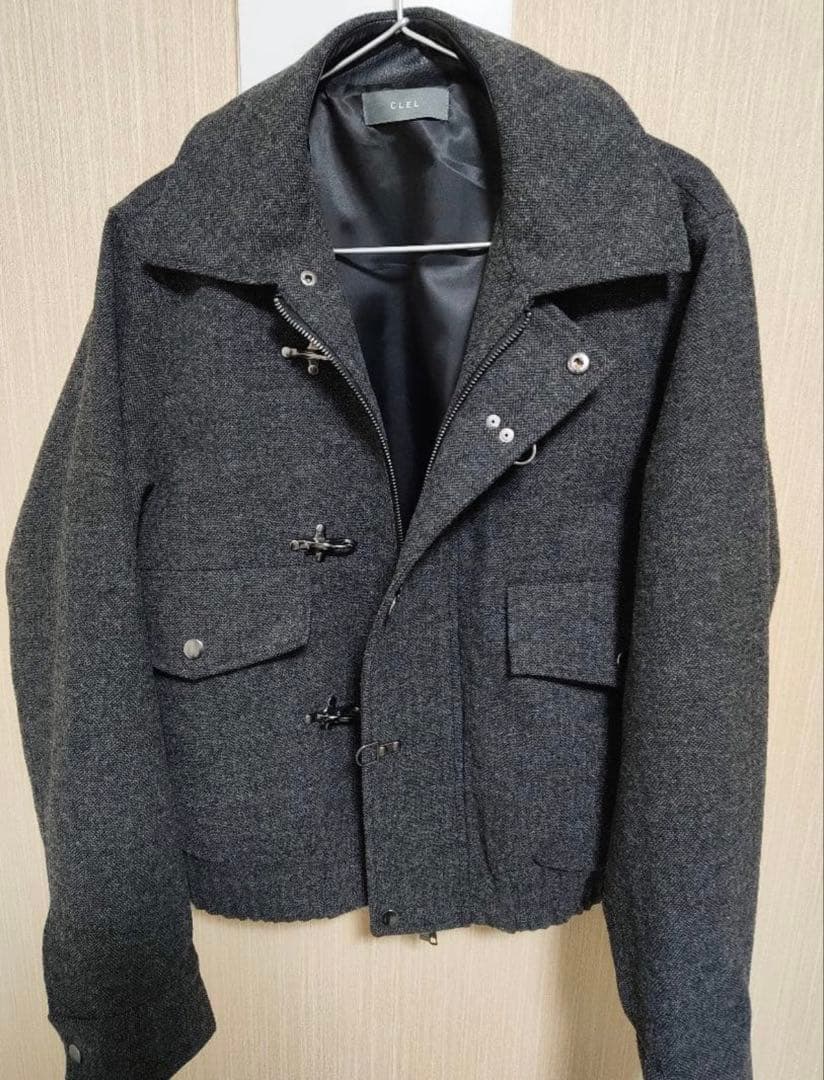 ウールブレンド ヘリンボーンツイードファイヤーマンブルゾン ブラック