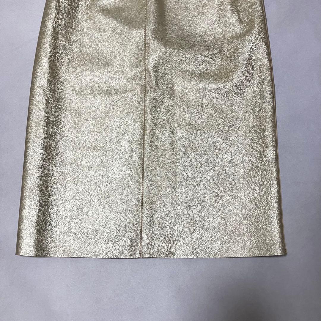 希少 Loewe ラムレザー タイトスカート ゴールド 派手 ナッパレザー
