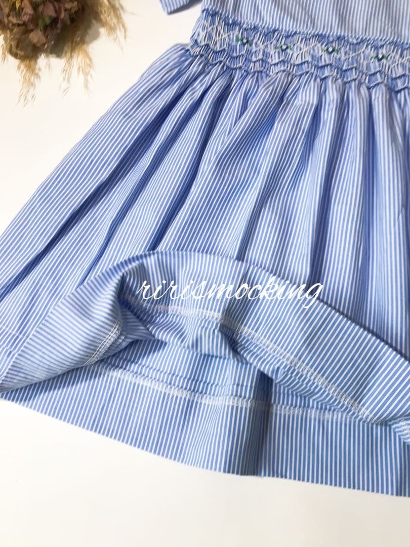 定番 水色 ポケット付き スモッキング ワンピース ファミリア 組曲