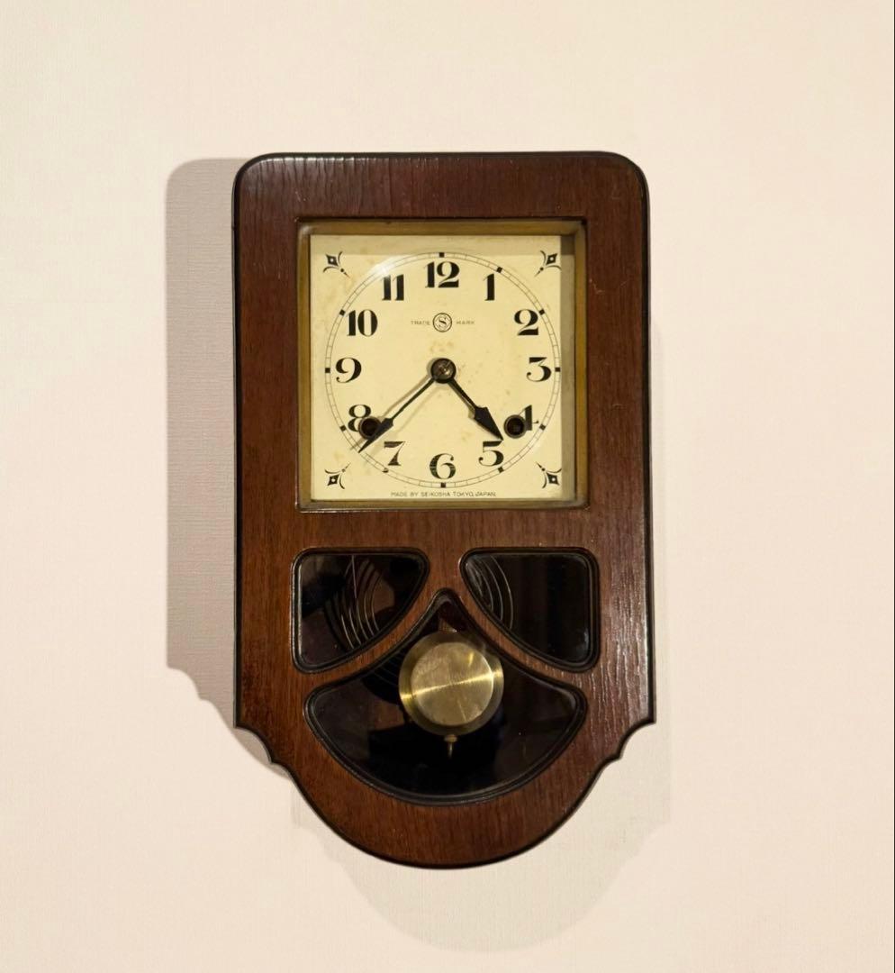 柱時計　完動品　美品　精工舎　スリゲル29號　昭和レトロ　ゼンマイ　ユンハンス 稼働・美品〉精工舎 スリゲル 宮型ゼンマイ振り子時計 訳あり 昭和