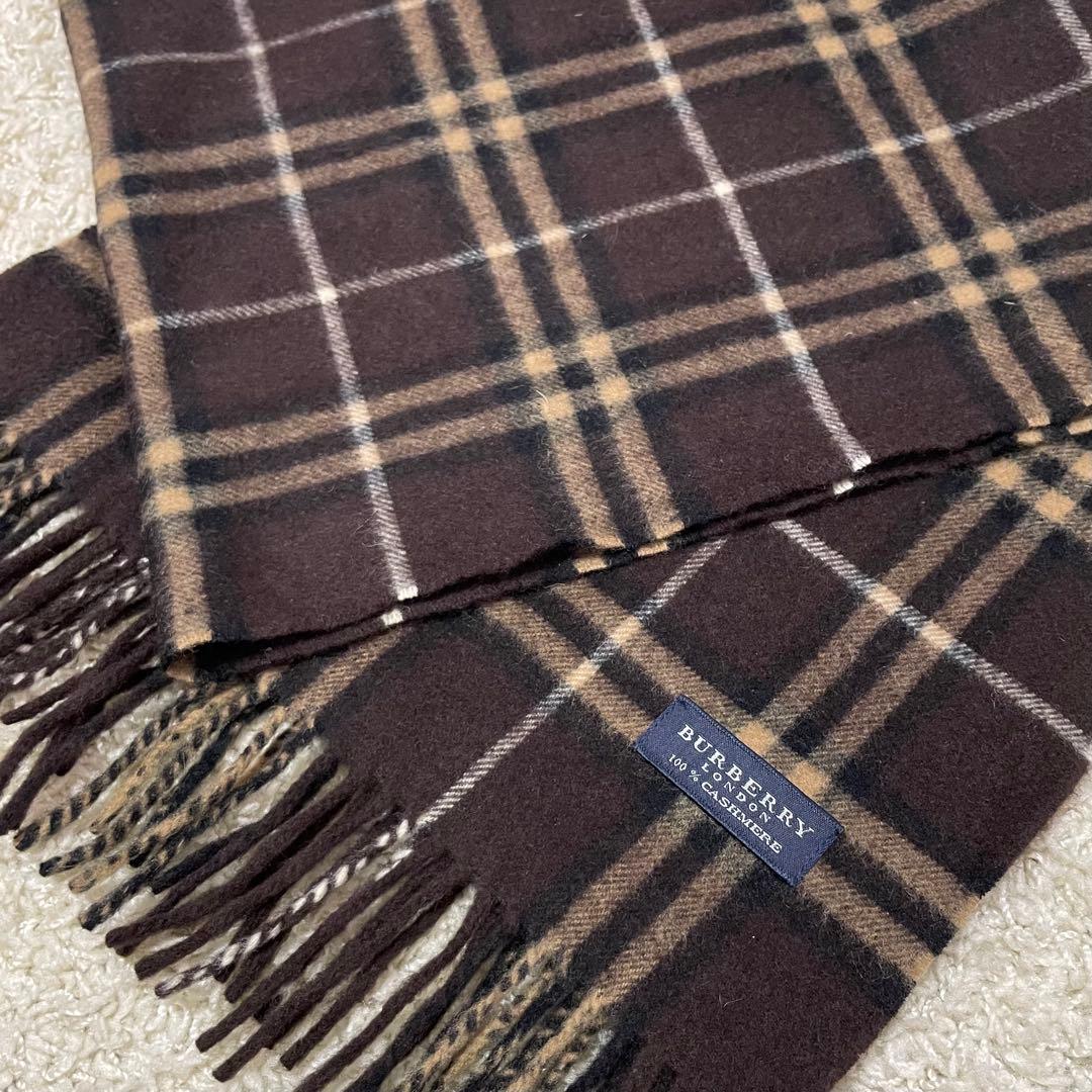 BURBERRY LONDON 100%カシミヤ マフラー チェック柄 ブラウン - メルカリ