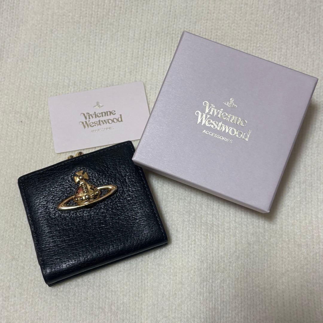 Vivienne Westwood ブラック 口金二つ折り財布 Vivienne Westwood ヴィヴィアンウエストウッド PU GRAIN 口金二つ折り