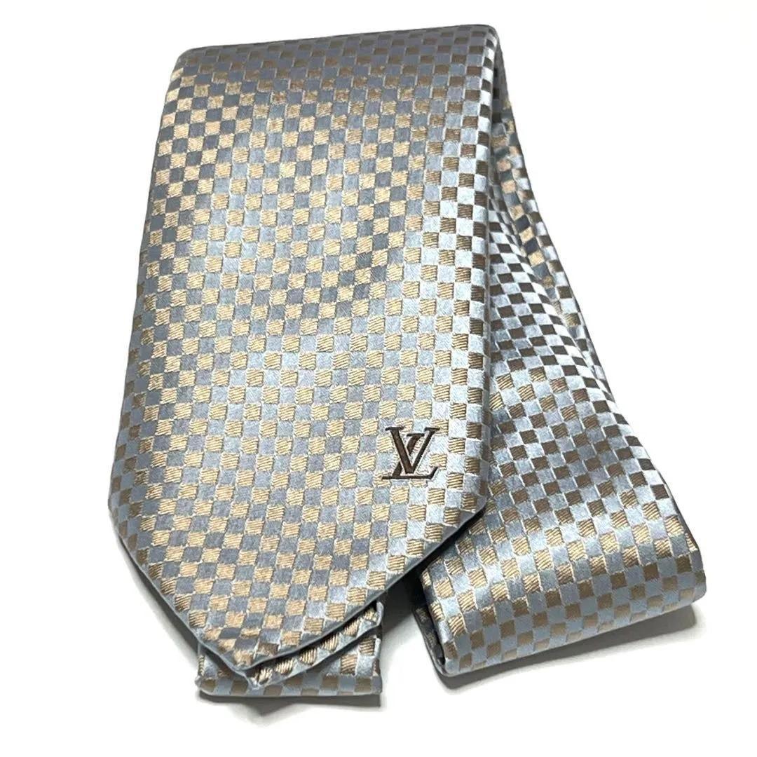 ルイヴィトン マイクロダミエ ライトブルー シルバー ネクタイ 034699