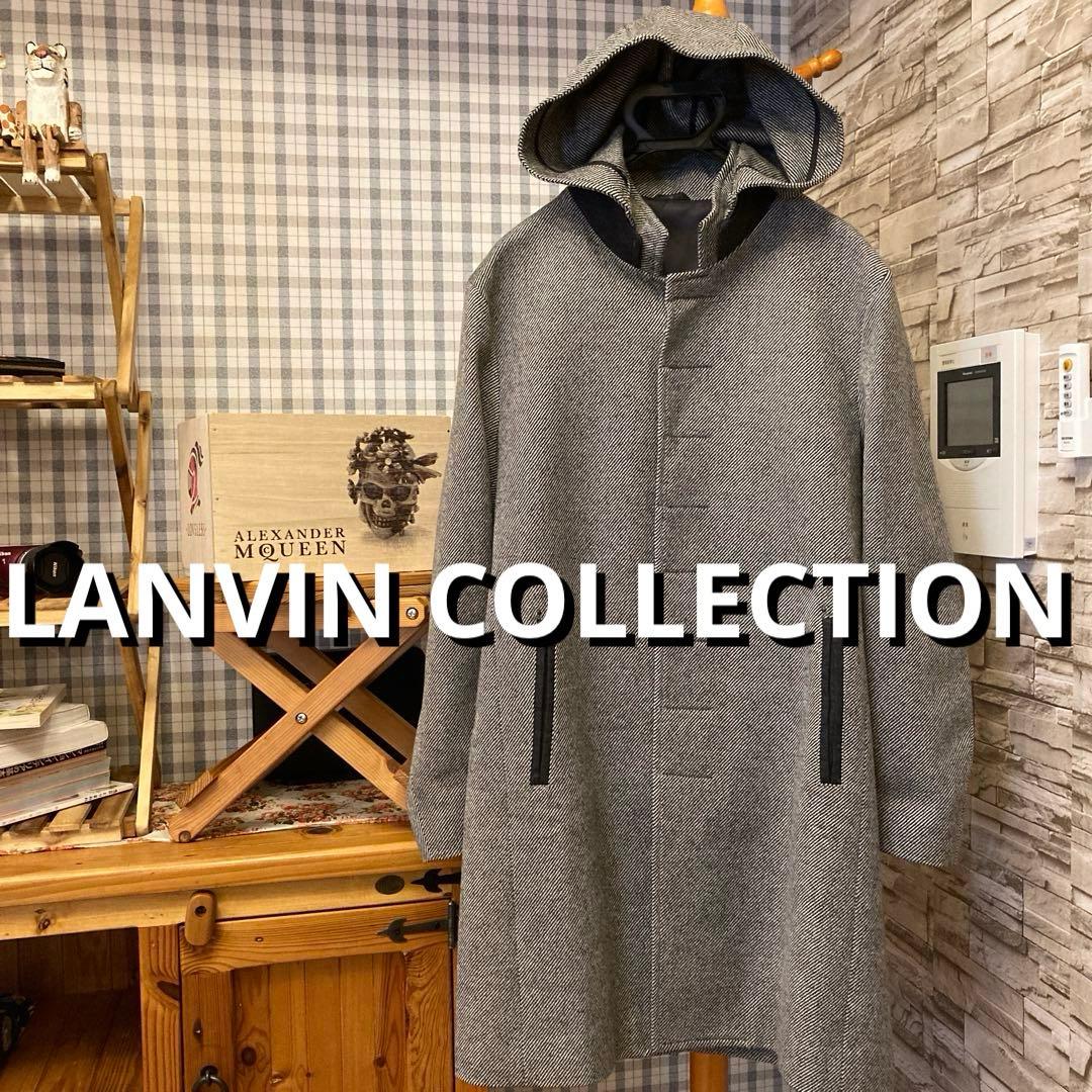 ランバンコレクション ツイードフードスタンドカラーコート ウール