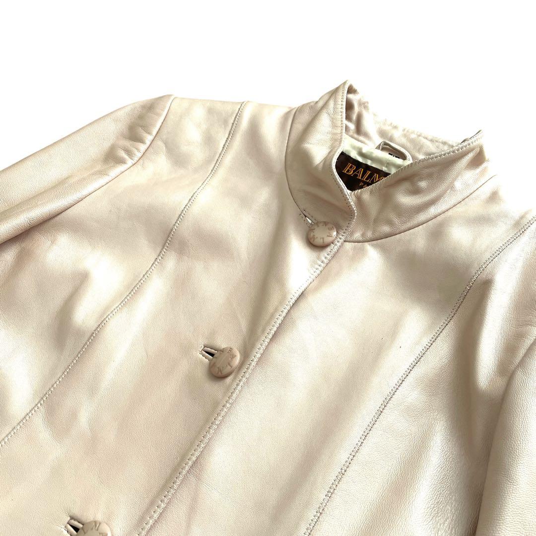 美品 \"BALMAIN\" ラムレザー ジャケット アイボリー