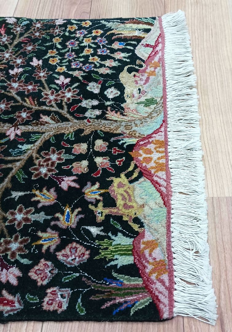 Y3345 ペルシャ絨毯 タブリーズ産 ウール 手織り 生命の樹 - メルカリ