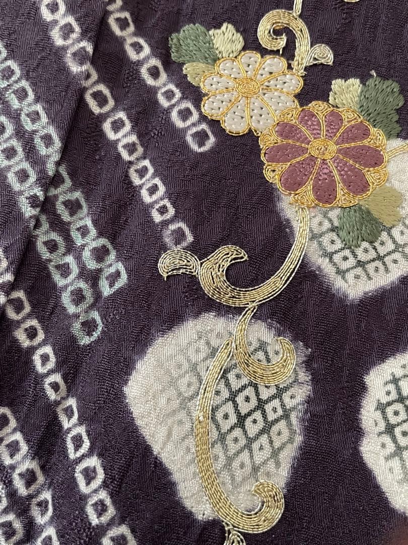 しつけ付き 手刺繍×絞り 付下げ訪問着 正絹着物 トールサイズ裄丈70