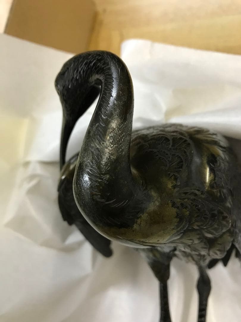 銅製:夫婦鶴置物(小判台付)秀尚作(注:説明文) - メルカリ