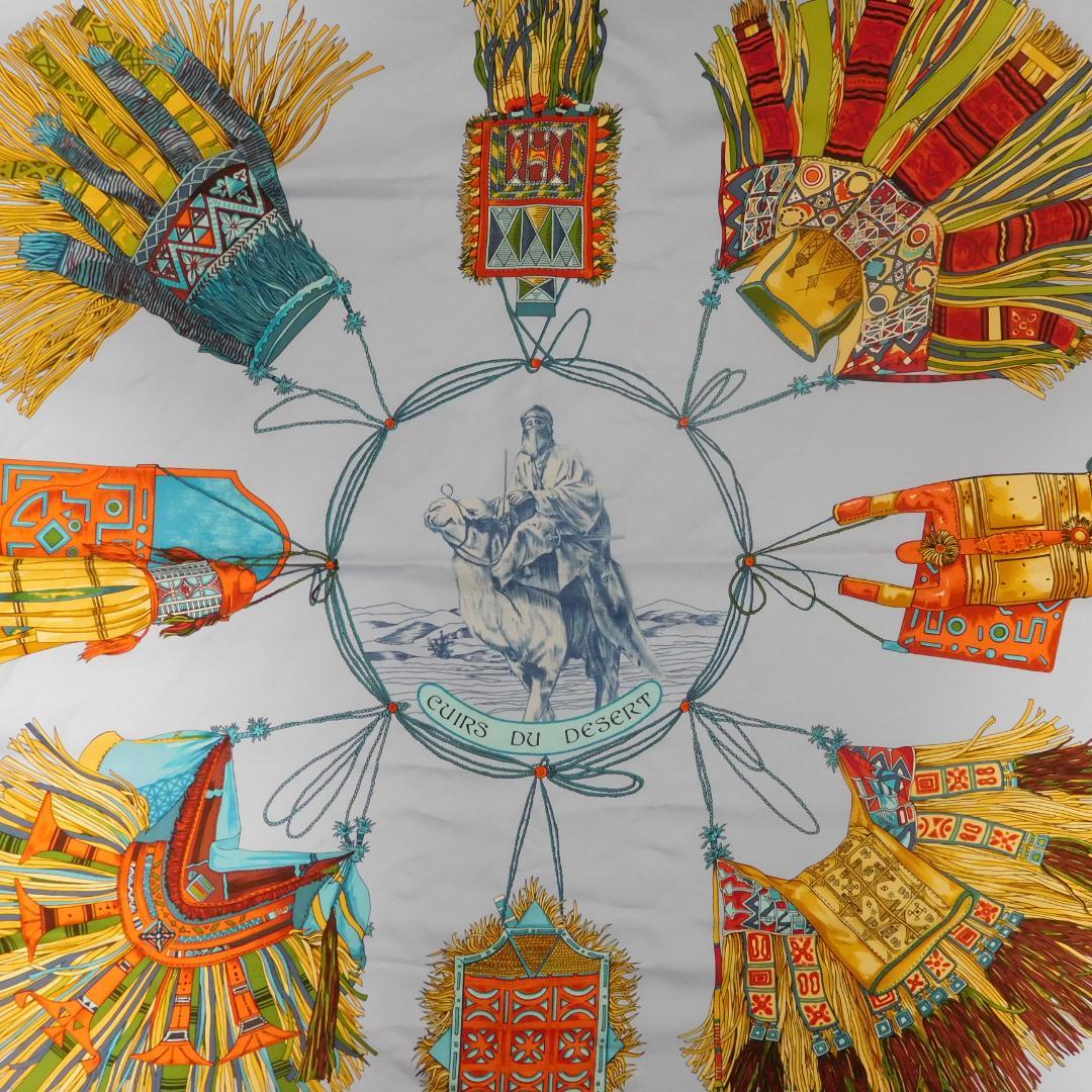 HERMES エルメス スカーフ カレ90 砂漠の革飾り ラクダ シルク100