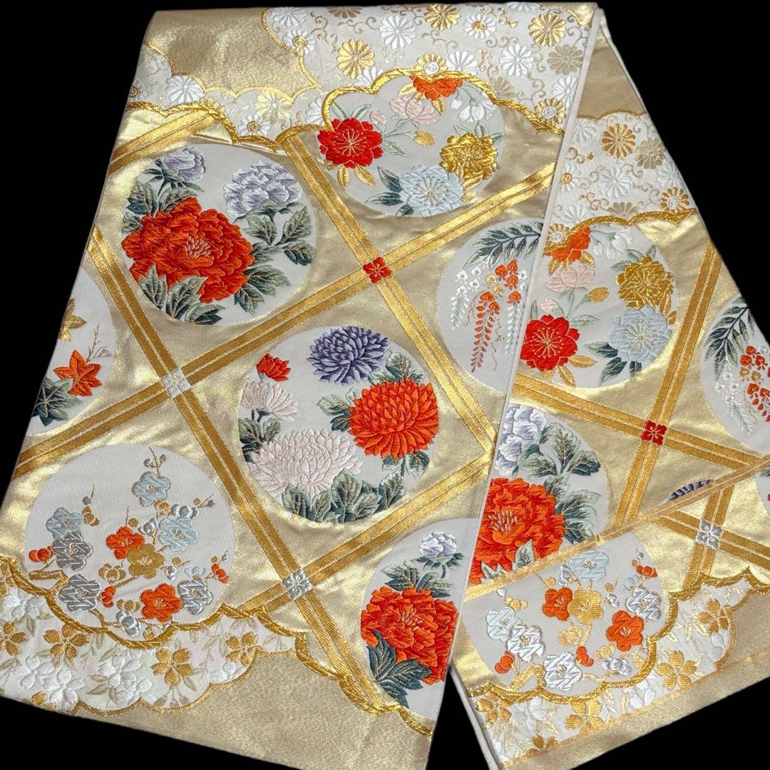 振袖フルセット 古典柄 トールサイズ 161〜171 白地オレンジ 正絹 成人