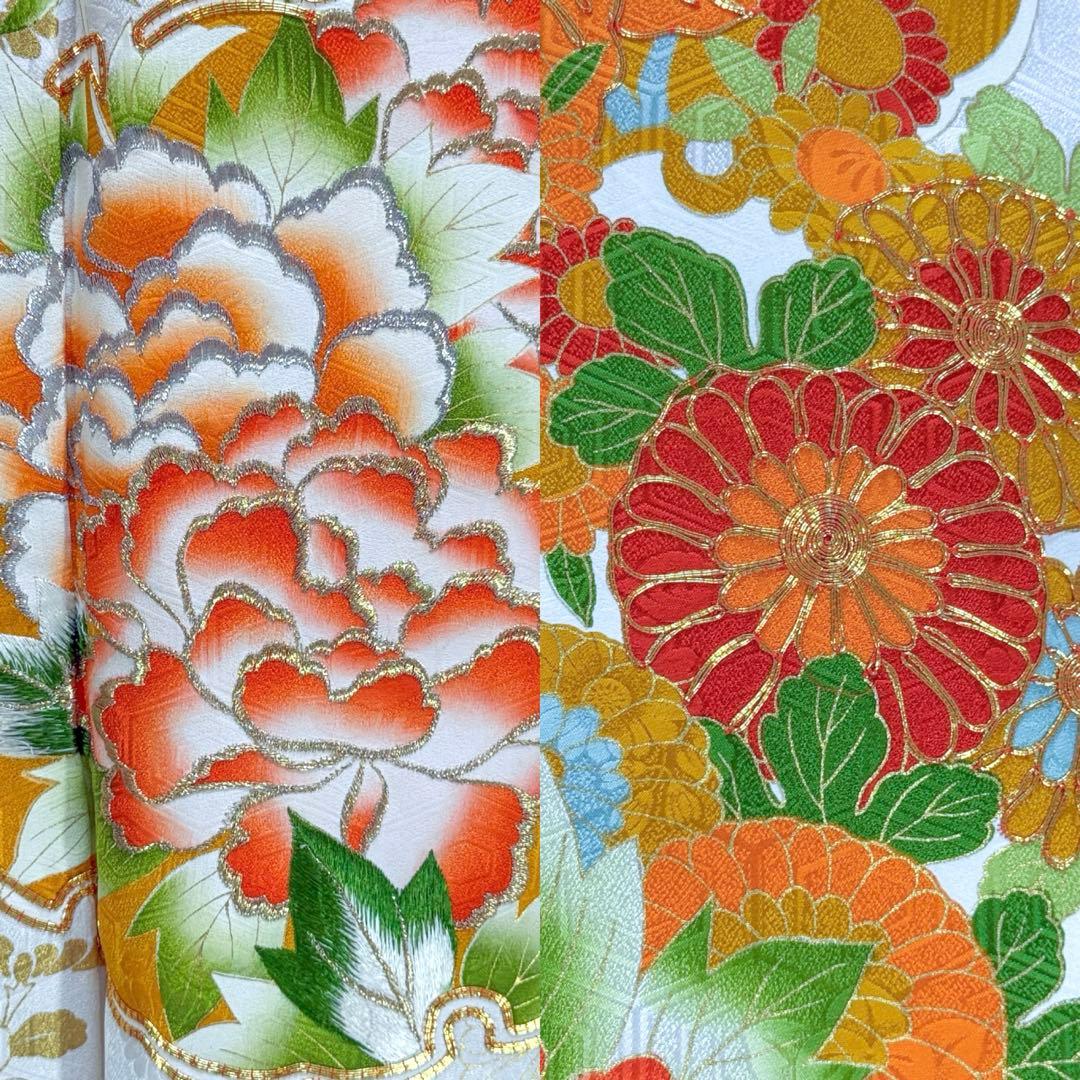 振袖フルセット 古典柄 トールサイズ 161〜171 白地オレンジ 正絹 成人