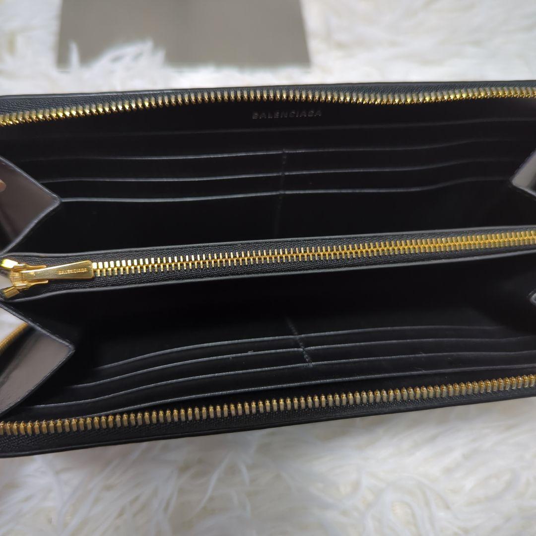 極美品！ バレンシアガ ラウンドファスナー ジップ 長財布 白ロゴ シボ
