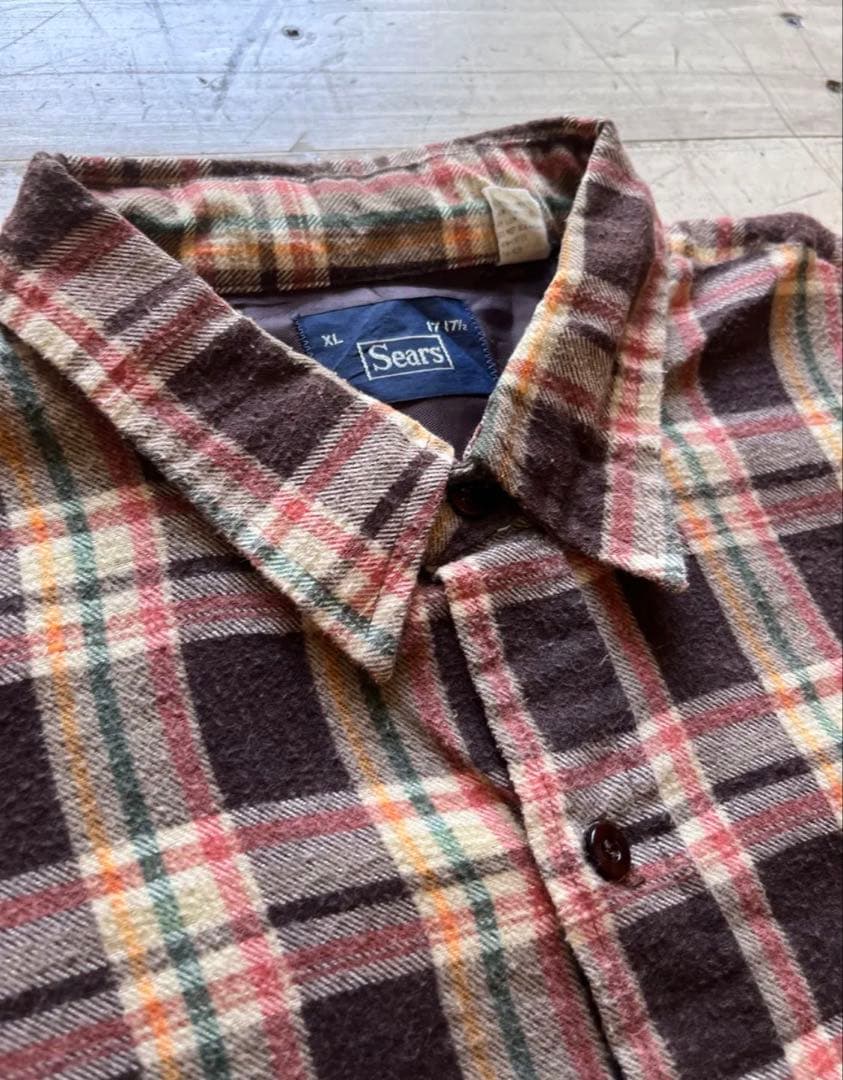 80's SEARS プリントネルシャツ プリネル チェックシャツ - メルカリ