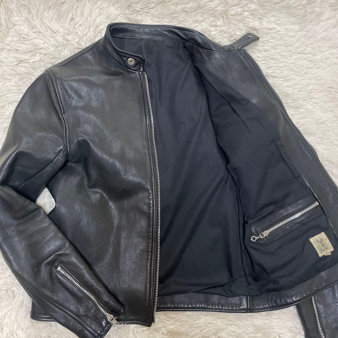 美品 サイ シングル ライダース ジャケット レザー ブラック 38 山羊革