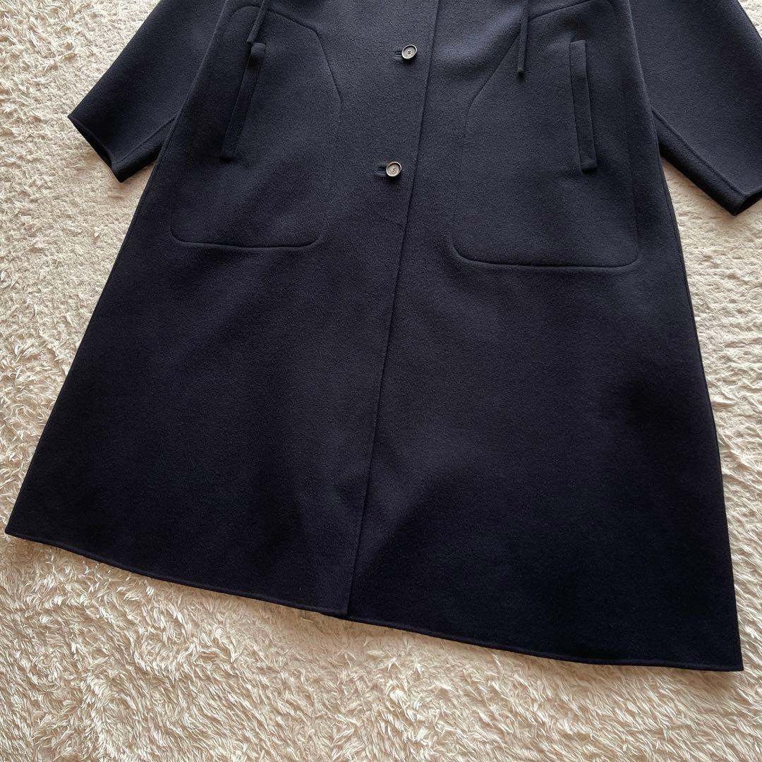 エブール フーデッドコート ロングコート マキシ丈 ウール ネイビー 36