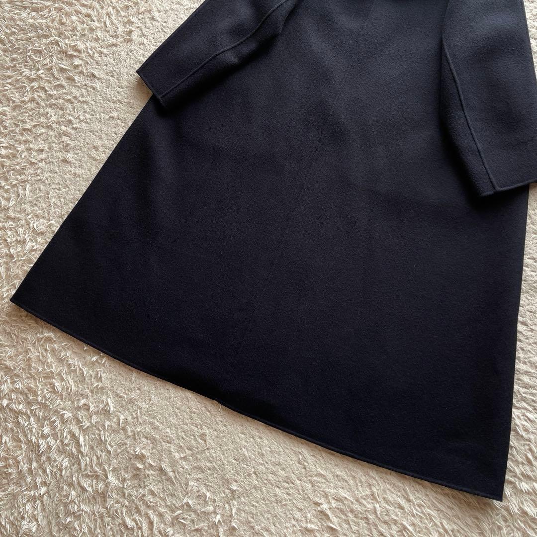 エブール フーデッドコート ロングコート マキシ丈 ウール ネイビー 36