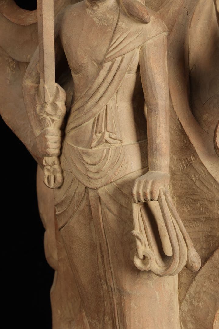 紺綬褒章受章 彫刻家【横山一夢】木彫 不動明王像「明王」49㎝ 置物