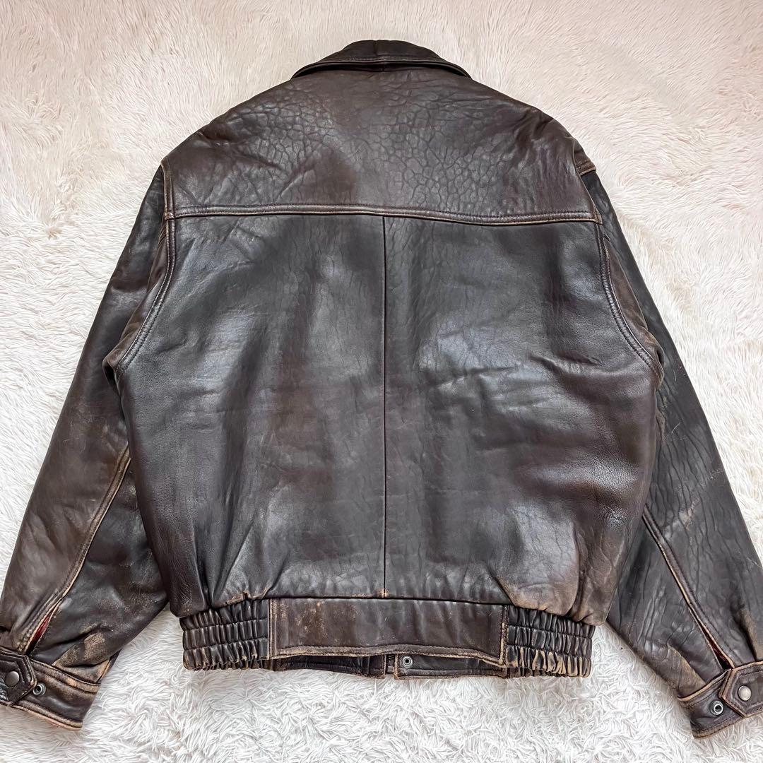 ✨圧巻の風格✨ヴィンテージ A-2レザージャケット 羊革 短丈 茶芯 L