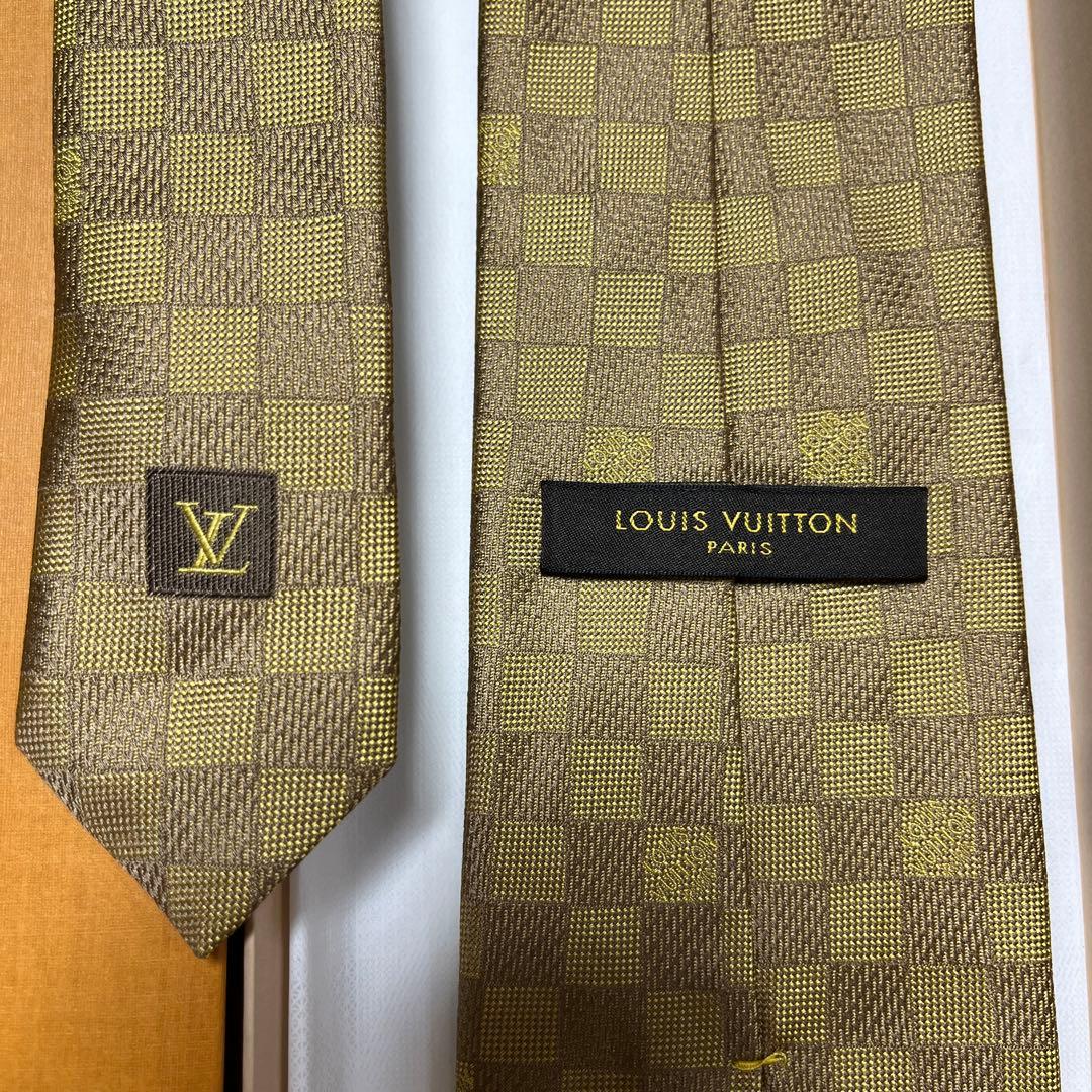 極美品 箱付 LVルイヴィトン ネクタイ 金ベージュ ダミエ 派手 結婚式