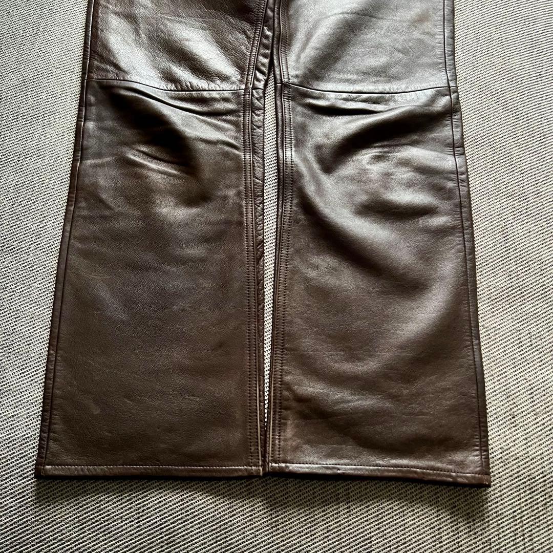 希少00's OLD GAP レザーパンツ 茶 ストレート カニエウエストY2K