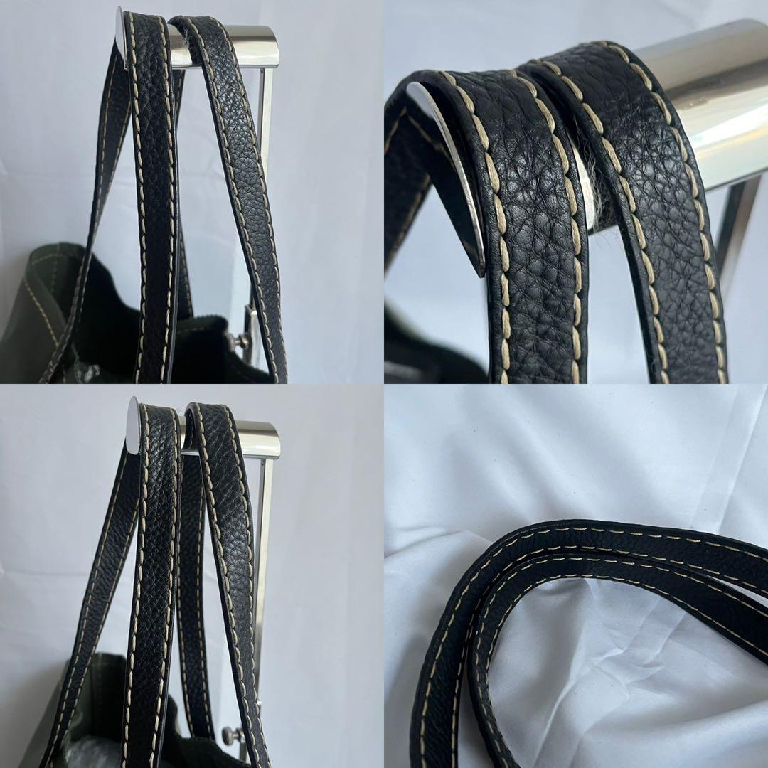 □良品□ PRADA トートバッグ 白タグ ジャージ素材 レザー カーキ