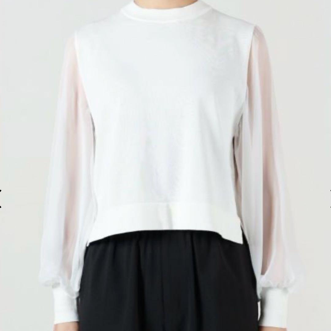 24SSハイククルーネッククロップドセーターシアースリーブ シアー