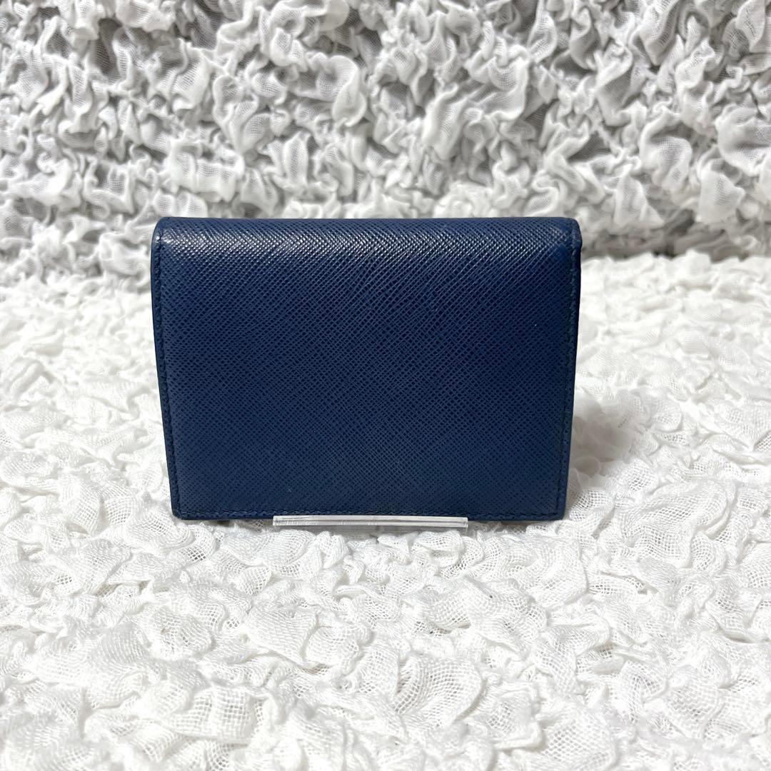 極美品✨PRADA ネイビー 二つ折り財布 サフィアーノレザー ゴールド