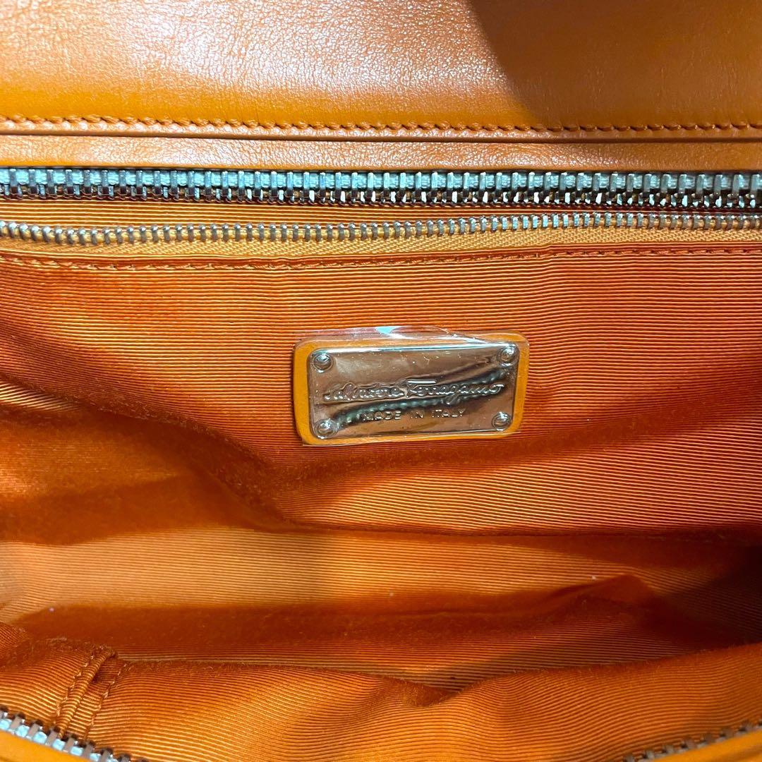 フェラガモ トートバッグ キャンバス×レザー ガンチーニ オレンジ