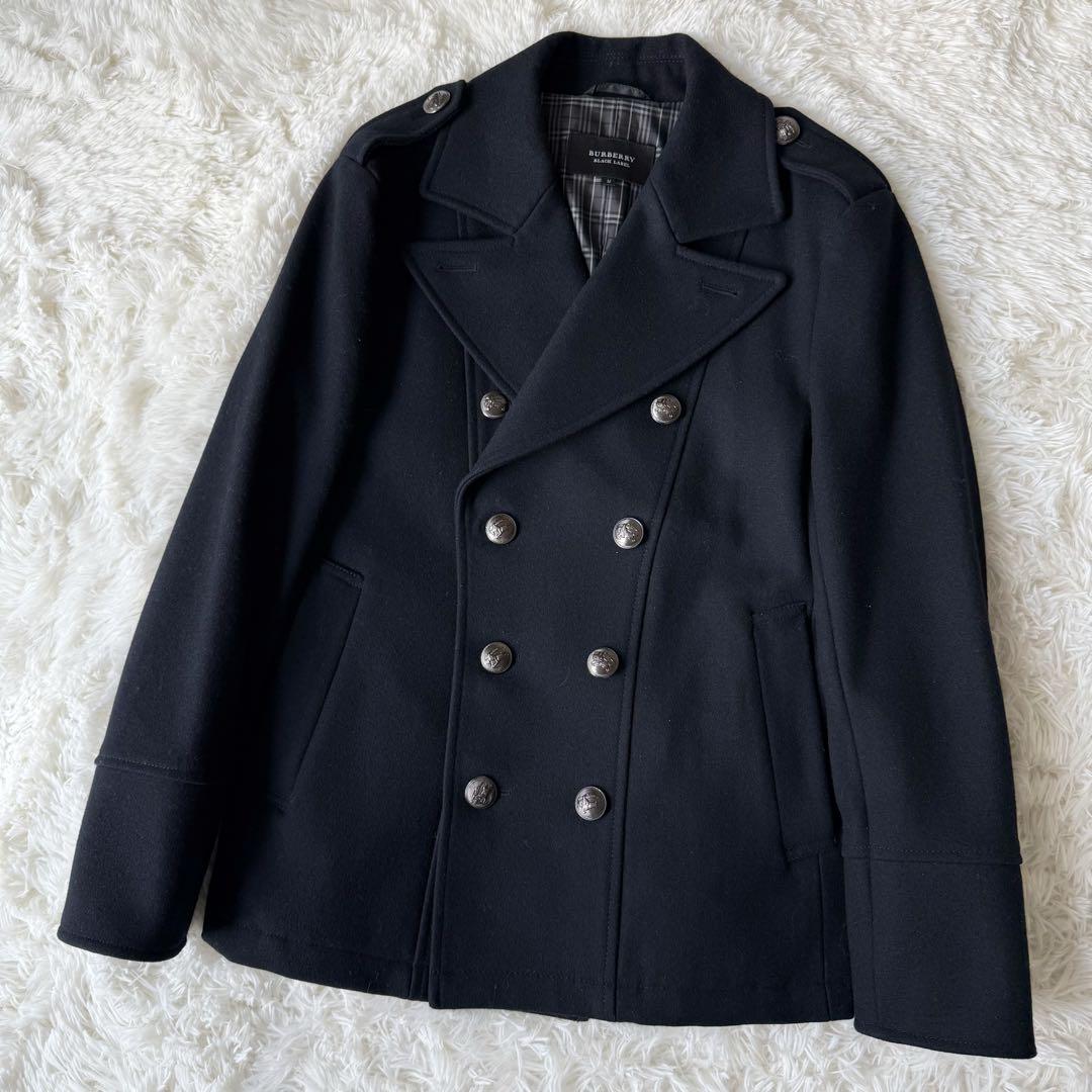 美品】バーバリーブラックレーベル Pコート ブラック ノバチェック 銀