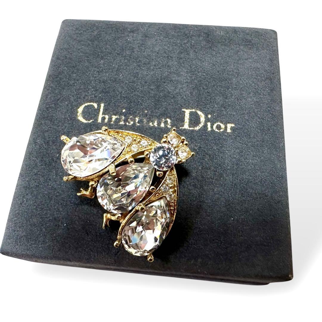 美品 希少 Dior ハチモチーフ ブローチ Bee ラインストーン ゴールド