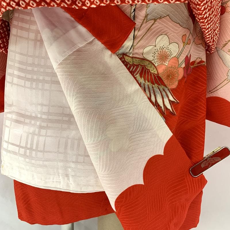 601ag34□七五三 三歳 女児 着物&総絞り被布&長襦袢 金彩 鶴□状態良好