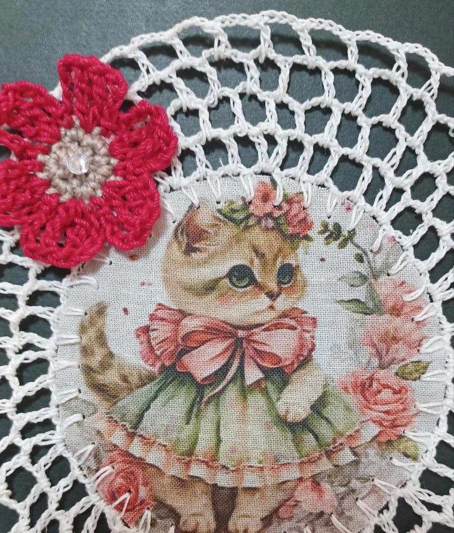 猫柄コースター ハンドメイド レース編み - メルカリ